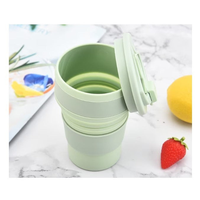 Pahar pliabil din silicon Klevo, pentru calatorii, camping, 350 ml,  8.2x6.3x9.1 cm, verde