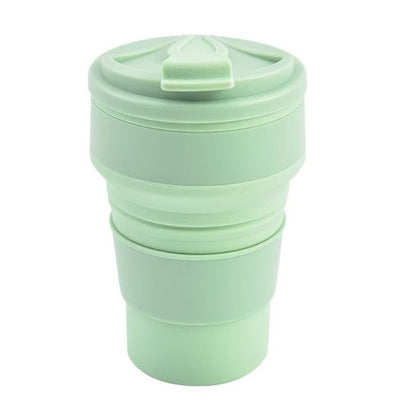 Pahar pliabil din silicon Klevo, pentru calatorii, camping, 350 ml,  8.2x6.3x9.1 cm, verde