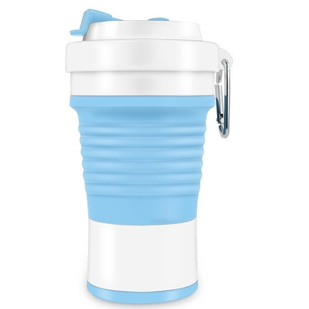 Pahar pliabil din silicon Klevo, pentru calatorii, camping, 750 ml, pai inclus, 11.6 x 19.3 cm, albastru