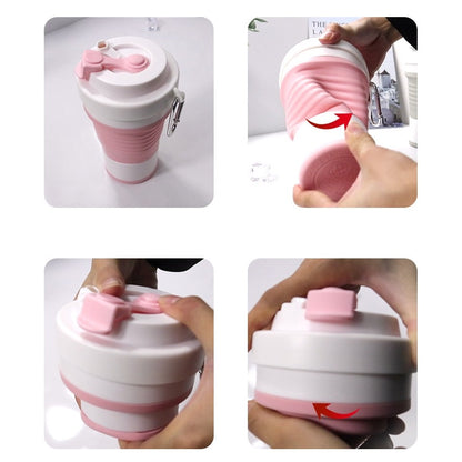 Pahar pliabil din silicon Klevo, pentru calatorii, camping, 750 ml, pai inclus, 11.6 x 19.3 cm, roz