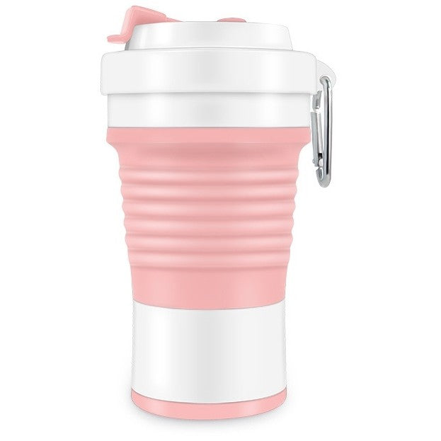Pahar pliabil din silicon Klevo, pentru calatorii, camping, 750 ml, pai inclus, 11.6 x 19.3 cm, roz