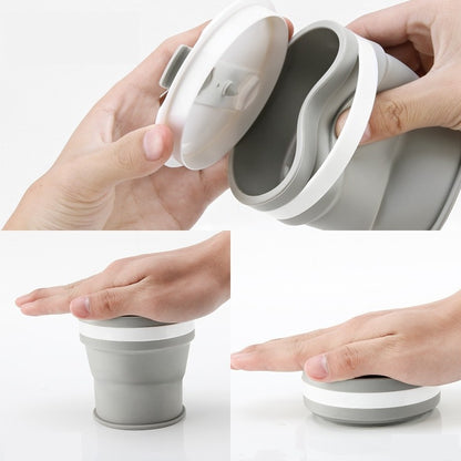 Pahar pliabil din silicon Klevo, prentru calatorii, 350 ml, pai inclus, 9 x 9.2 cm, gri