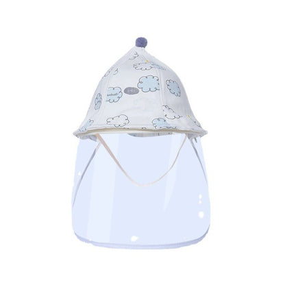 Palarie de Protectie pentru Bebelusi, Klevo, Model cu Norisori Albastri, Pescareasca, de Primavara si Toamna, cu Masca si Fermoar, 42 cm, pentru 0-3 Luni, Bleu