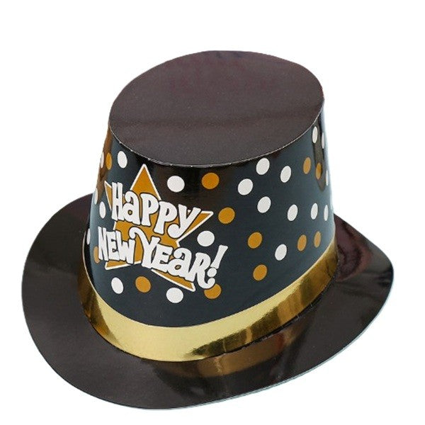 Palarie Tip Lincoln, Klevo, Model Happy New Year cu Buline, Accesoriu Petrecere de Anul Nou, Marime Universala, din Carton, Negru/Auriu