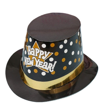 Palarie Tip Lincoln, Klevo, Model Happy New Year cu Buline, Accesoriu Petrecere de Anul Nou, Marime Universala, din Carton, Negru/Auriu