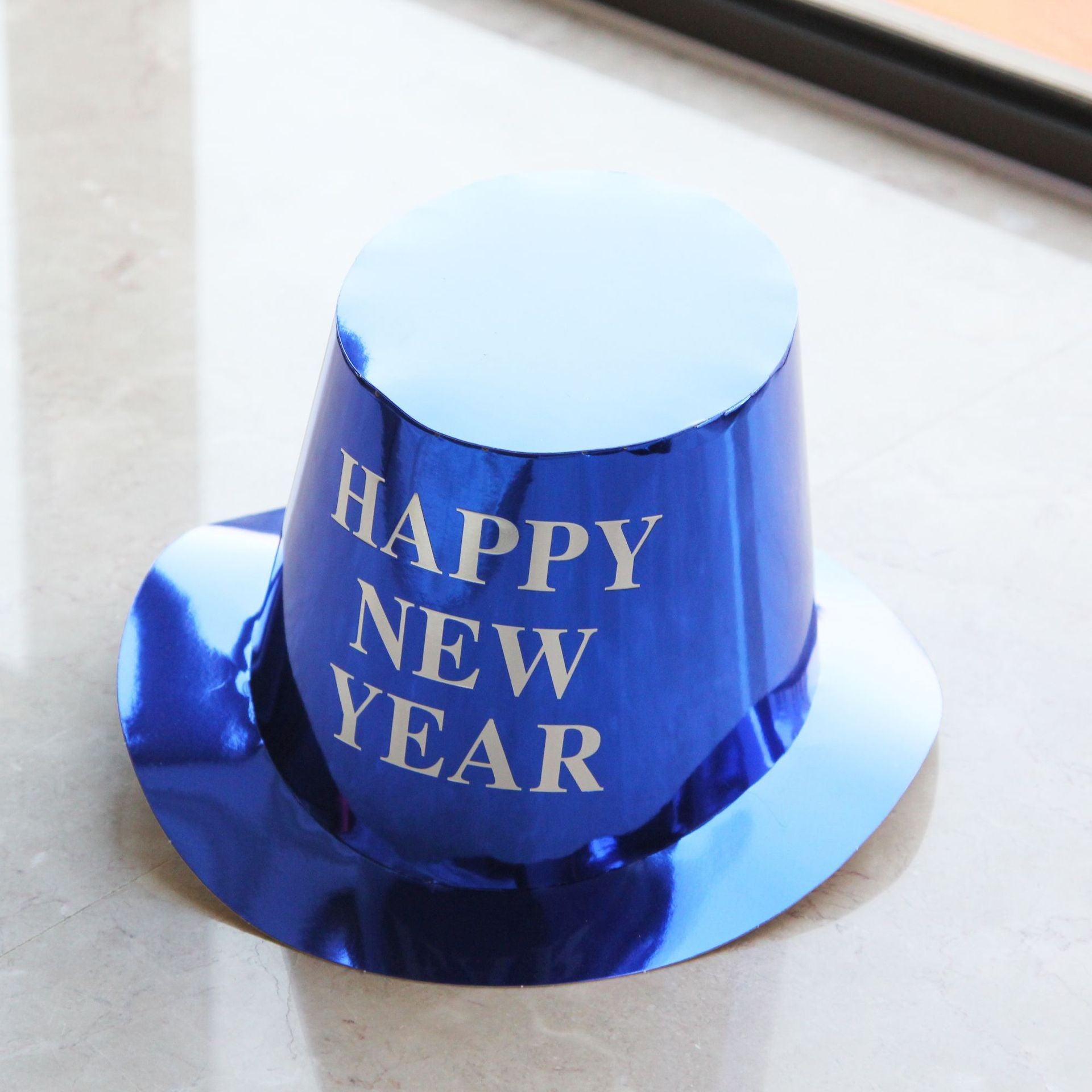 Palarie Happy New Year pentru Revelion, Klevo, Palarie Festiva de Anul Nou, Palarie Magica din Hartie, 29 x 25 x 15.5 cm Colorata Sclipitor Albastru