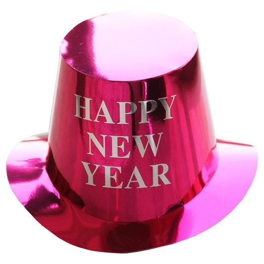 Palarie Happy New Year pentru Revelion, Klevo, Palarie Festiva de Anul Nou, Palarie Magica din Hartie, 29 x 25 x 15.5 cm, Colorata Sclipitor Roz