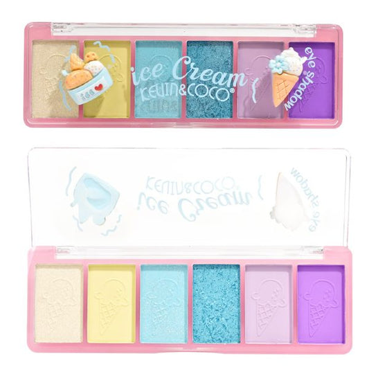 Paleta Farduri de Pleoape, Kevin&Coco, Paleta pentru Machiaj, 6 Nuante, Model Ice Cream, Mate si Sidefate, 13.5x4.4x2 cm, Multicolor