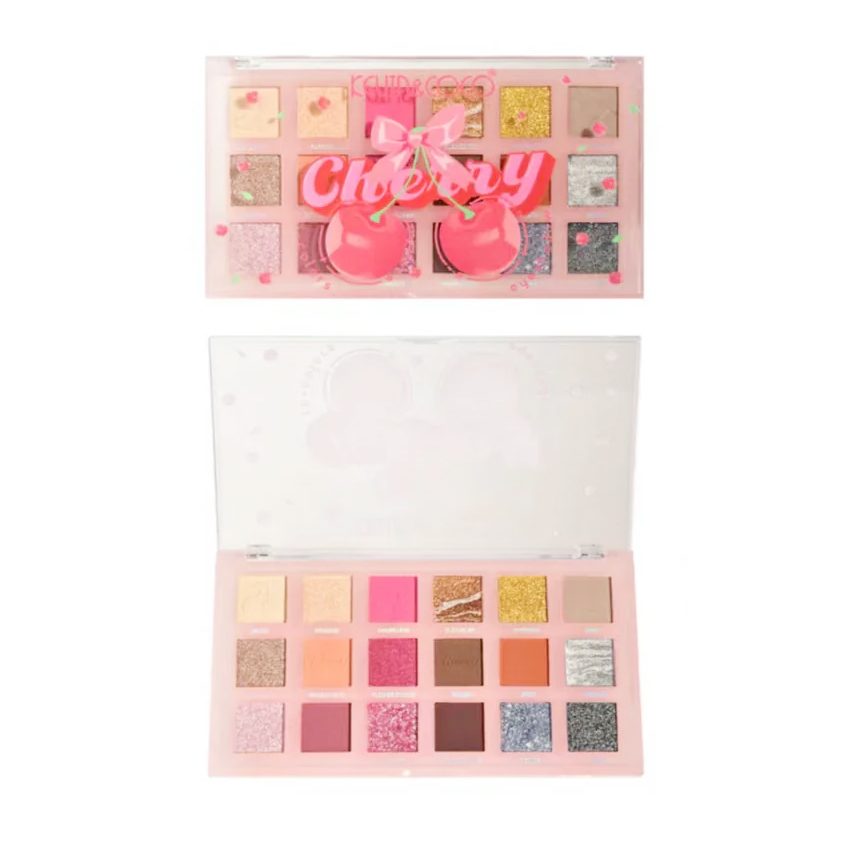 Paleta Farduri de Pleoape, Kevin&Coco, Paleta pentru Machiaj, 18 Nuante, Model Cherry Glam, Mate si Sidefate, 9.9x1.7x17.7 cm, Multicolor