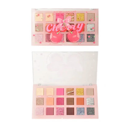 Paleta Farduri de Pleoape, Kevin&Coco, Paleta pentru Machiaj, 18 Nuante, Model Cherry Glam, Mate si Sidefate, 9.9x1.7x17.7 cm, Multicolor