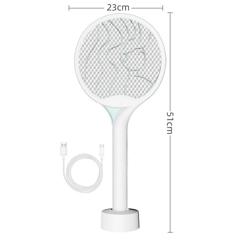Paleta Electrica pentru Tantari, Muste si Tantari 2in1, Klevo, Reincarcabila, Incarcare USB, 2600V, Plastic, Casa si Gradina, Anti-insecte, Stand, 23x51 cm, Alb