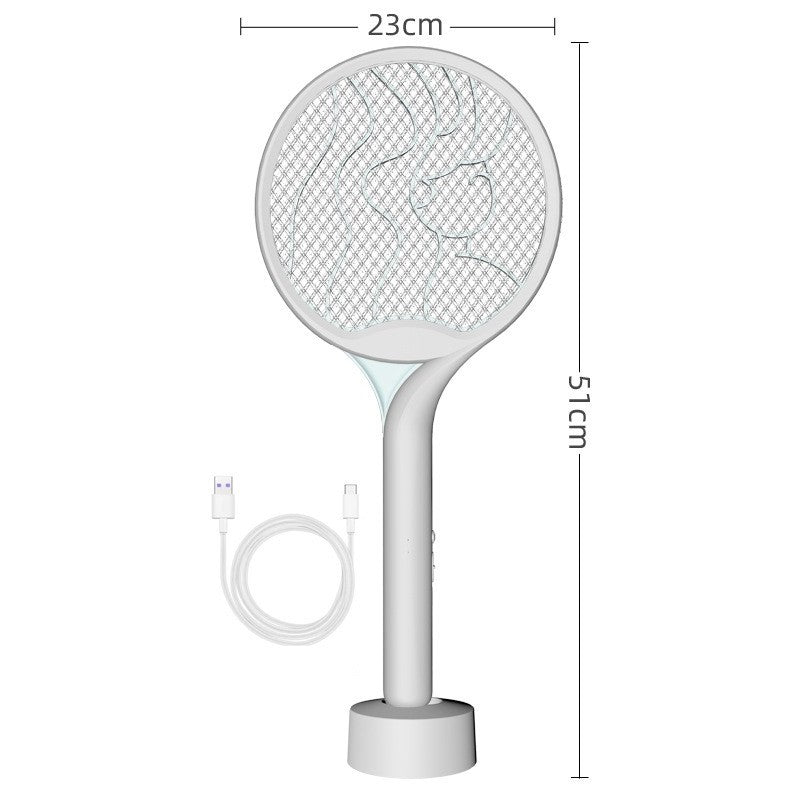 Paleta Electrica pentru Tantari, Muste si Tantari 2in1, Klevo, Reincarcabila, Incarcare USB, 2600V, Plastic, Casa si Gradina, Anti-insecte, Stand, 23x51 cm, Gri