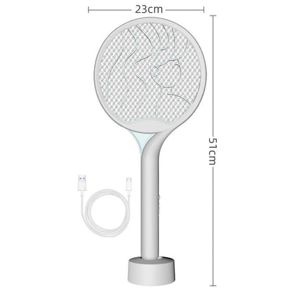Paleta Electrica pentru Tantari, Muste si Tantari 2in1, Klevo, Reincarcabila, Incarcare USB, 2600V, Plastic, Casa si Gradina, Anti-insecte, Stand, 23x51 cm, Gri