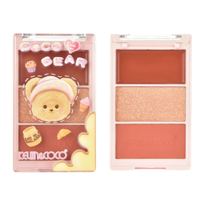 Paleta Fard de Obraz, Kevin&Coco, 3 Culori, Blush, Iluminator, Contur, Textură Fină, Efect Natural, pentru Toate Tipurile de Ten, 71.7 g, 6.7 x 1.5 x 11 cm, Bronz