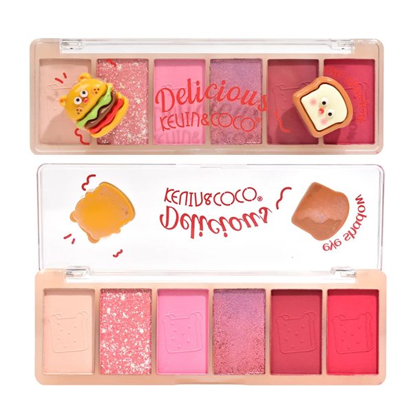 Paleta Farduri de Pleoape, Kevin&Coco, Paleta pentru Machiaj, 6 Nuante, Model Delicious, Mate si Sidefate, 13.5x4.4x2 cm, Multicolor