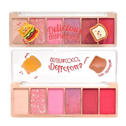 Paleta Farduri de Pleoape, Kevin&Coco, Paleta pentru Machiaj, 6 Nuante, Model Delicious, Mate si Sidefate, 13.5x4.4x2 cm, Multicolor