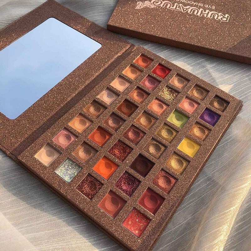 Paleta de farduri cu 40 de culori pigmentate, Maro cu sclipici,  Klevo