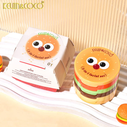Paleta Multifunctionala, Kevin&Coco, Model Burger, Set Machiaj 5 in 1, Blush, Iluminator, Contur, Pudra, Design Compact, 122 g, 8.7 x 8.7 x 6 cm, Nuanta 01