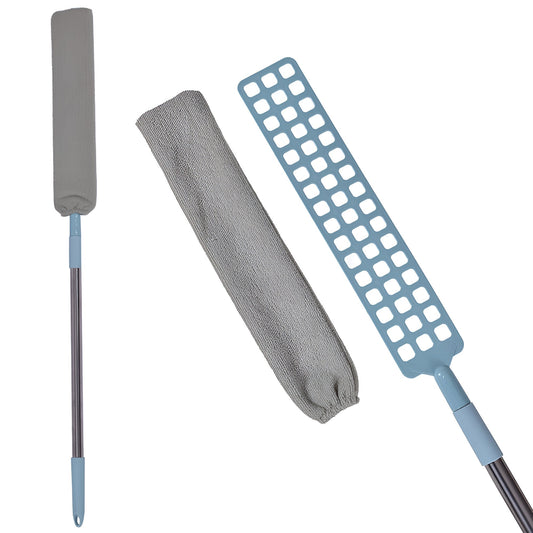 Pamatuf pentru Curatat Praful, Klevo, Model Slim pentru Zone Greu Accesibile, Maner Extensibil, Laveta Microfibra Inclusa, Usor de Curatat, Albastru Gri