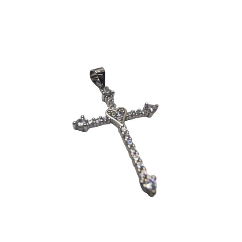 Pandantiv Argint 925 Cruce Mare cu Pietre si Inima, 2.24 g