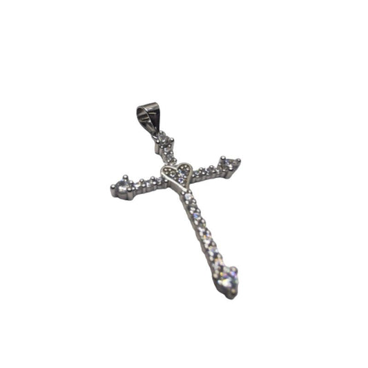 Pandantiv Argint 925 Cruce Mare cu Pietre si Inima, 2.24 g