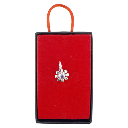 Pandantiv Dama Argint 925, Jolie, Model Floare cu Piatra Mov, 1g, Argintiu