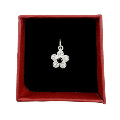 Pandantiv din Argint 925, Jolie Silver, pentru Dama, Model Floare Cu Pietre de Zirconiu Cubic, 1 x 1 cm, 0.9 g, Argintiu/Negru