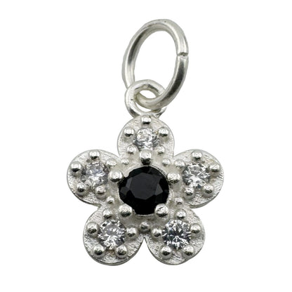 Pandantiv din Argint 925, Jolie Silver, pentru Dama, Model Floare Cu Pietre de Zirconiu Cubic, 1 x 1 cm, 0.9 g, Argintiu/Negru