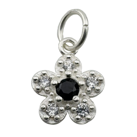 Pandantiv din Argint 925, Jolie Silver, pentru Dama, Model Floare Cu Pietre de Zirconiu Cubic, 1 x 1 cm, 0.9 g, Argintiu/Negru