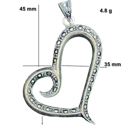 Pandantiv din Argint 925 Jolie Silver, Model Inima cu Marcasite, 45 x 35 mm, 4.8 g