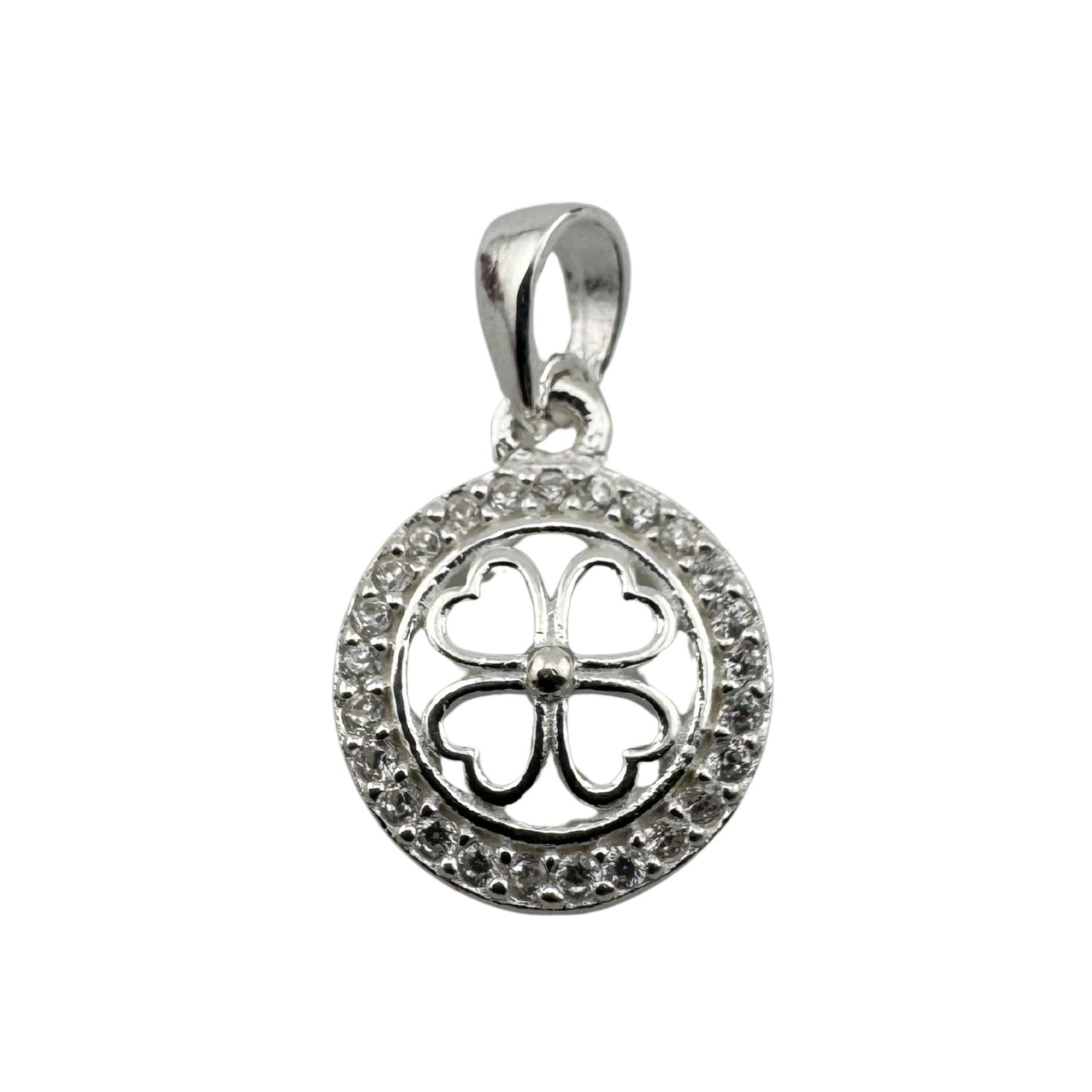 Pandantiv din Argint 925, Jolie Silver, pentru Dama, Model Trifoi cu Pietre de Zirconiu Cerc, 1 x 1 cm, 0.9 g, Argintiu