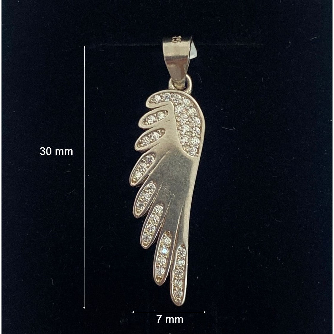 Pandantiv, Jolie Silver, Argint 925, Model Aripa Rodiata cu Zirconii, 30 x 7 mm, 2.3 g