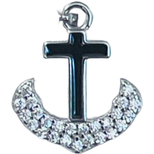 Pandantiv, Jolie Silver, Argint 925, Model Cruce Ancora cu pietre, 13 x 13 mm, 1.1 g