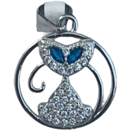 Pandantiv, Jolie Silver, Argint 925, Model Pisica in cerc cu Ochi Albastri, 15 x 15 mm, 1.9 g