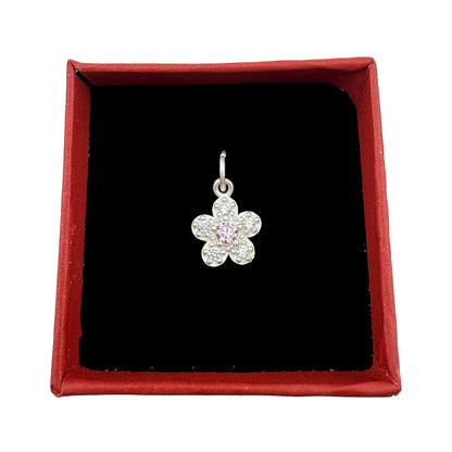 Pandantiv din Argint 925, Jolie Silver, pentru Dama, Model Floare Cu Pietre de Zirconiu Cubic, 1 x 1 cm, 0.9 g, Argintiu/Roz