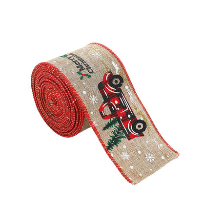 Panglica de Craciun pentru Decor Brad, Klevo, Panglica Decorativa de Craciun pentru Funde, Imprimeu Pick-Up Merry Christmas, 200 x 6.3 m, Khaki Rosu