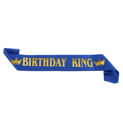Panglica pentru Aniversare, Klevo, Model Birthday King, Tematica Aniversare, 160x9.5 cm, Albastru