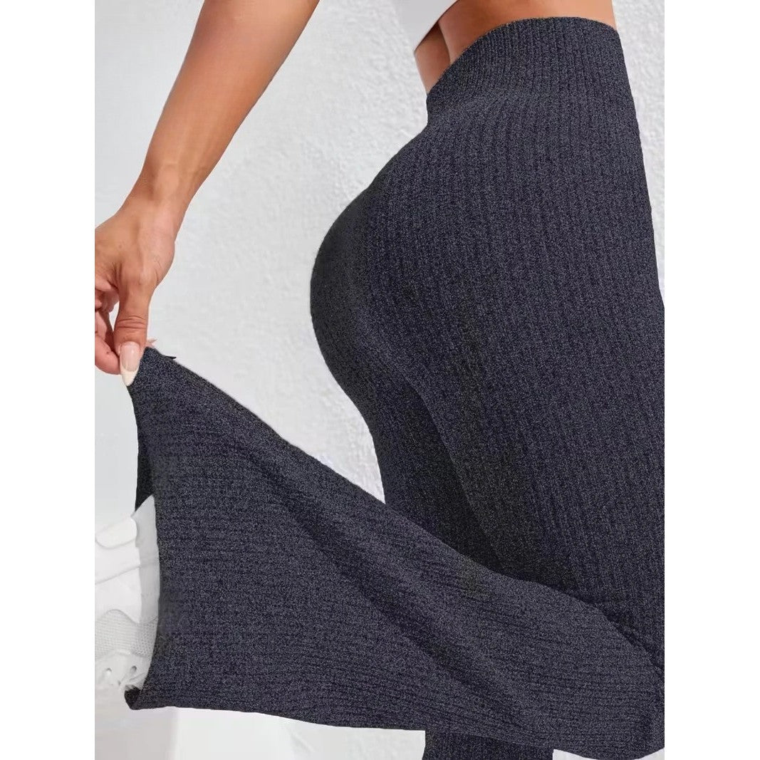 Pantaloni Sport de Dama, Klevo, pentru Yoga, Talie Inalta, Evazati, Tricotati, Albastru Marin, Marime L