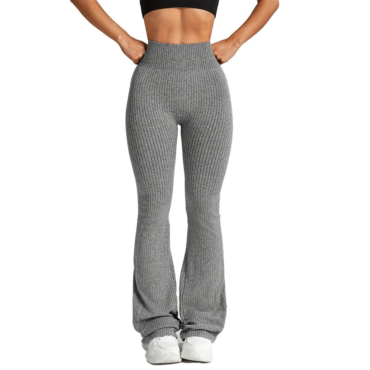 Pantaloni Sport de Dama, Klevo, pentru Yoga, Talie Inalta, Evazati, Tricotati, Gri Deschis, Marime M