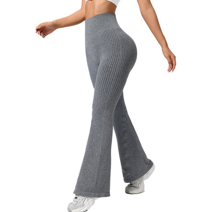 Pantaloni Sport de Dama, Klevo, pentru Yoga, Talie Inalta, Evazati, Tricotati, Gri Deschis, Marime M