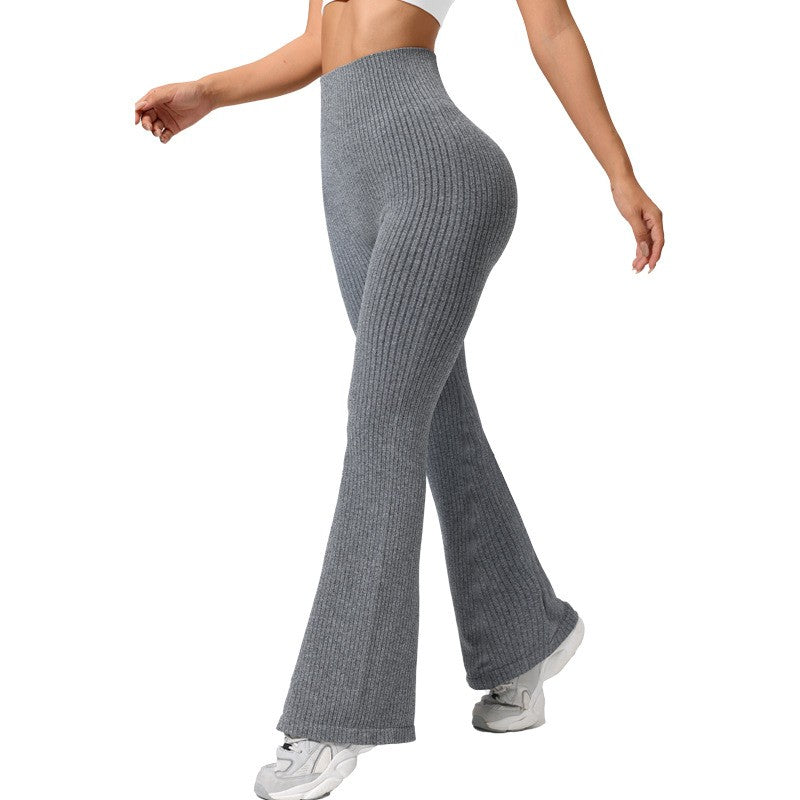 Pantaloni Sport de Dama, Klevo, pentru Yoga, Talie Inalta, Evazati, Tricotati, Gri Deschis, Marime XL