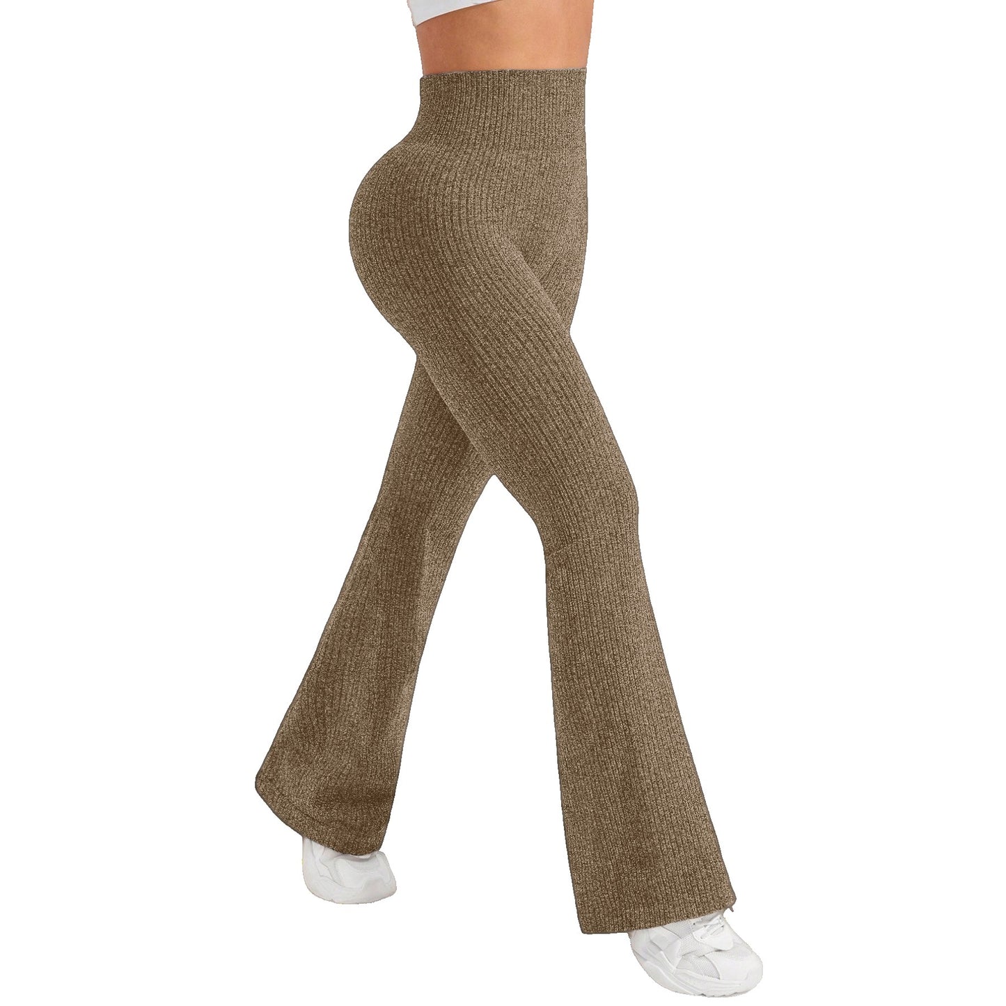 Pantaloni Sport de Dama, Klevo, pentru Yoga, Talie Inalta, Evazati, Tricotati, Khaki, Marime L