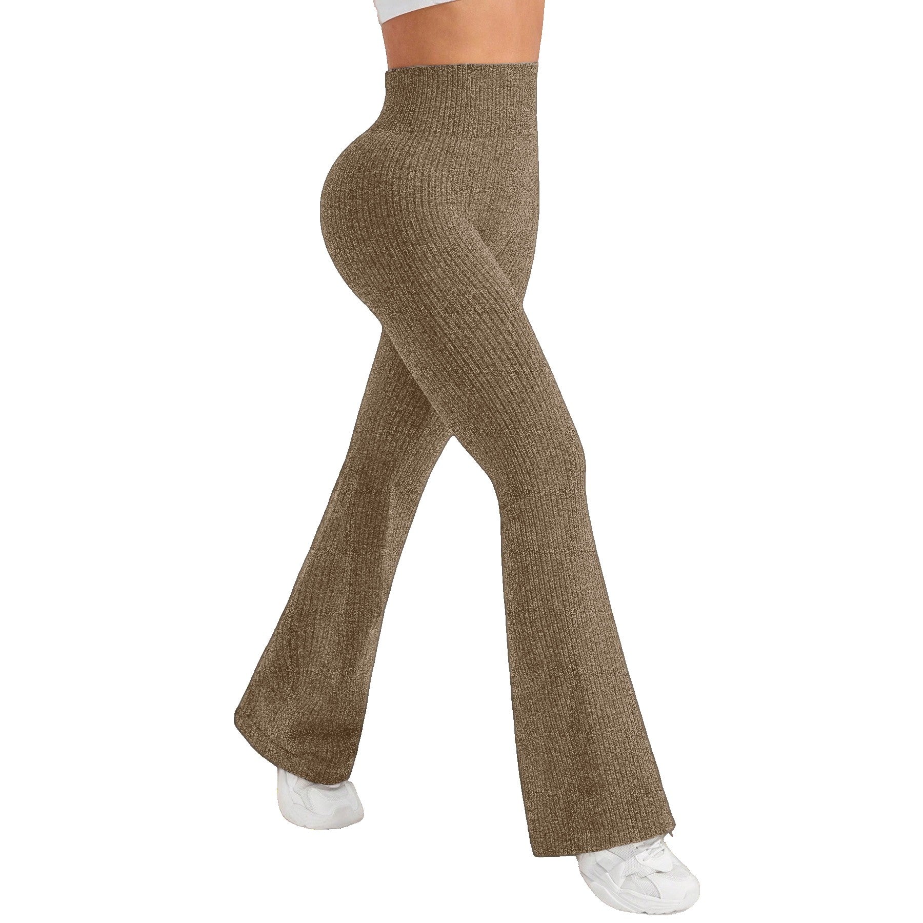 Pantaloni Sport de Dama, Klevo, pentru Yoga, Talie Inalta, Evazati, Tricotati, Khaki, Marime L