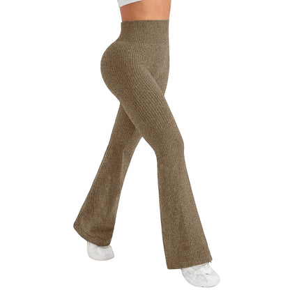Pantaloni Sport de Dama, Klevo, pentru Yoga, Talie Inalta, Evazati, Tricotati, Khaki, Marime S