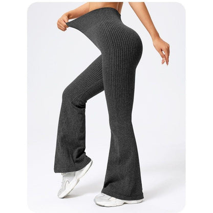 Pantaloni Sport de Dama, Klevo, pentru Yoga, Talie Inalta, Evazati, Tricotati, Negru, Marime XL