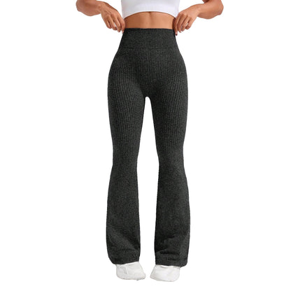 Pantaloni Sport de Dama, Klevo, pentru Yoga, Talie Inalta, Evazati, Tricotati, Negru, Marime XL