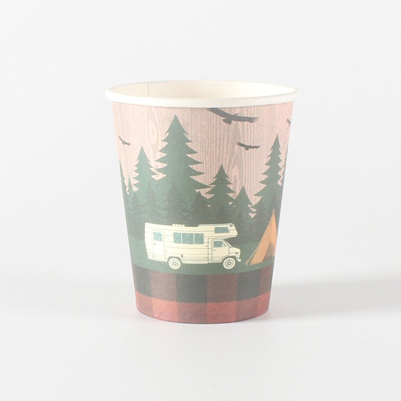 Set 10 Pahare, Klevo, Imprimeu Camping, din Carton, 250 - 300 ml, 7.5 x 8.4 x 5.3 cm, Multicolor