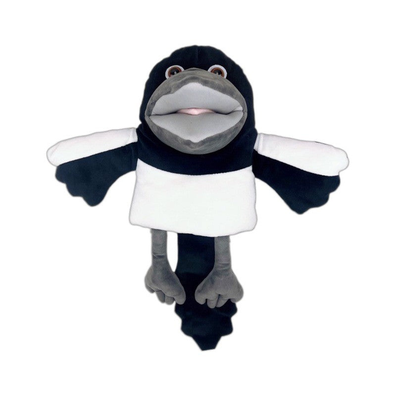 Papusa de Mana pentru Teatru de Papusi, Klevo, din Plus, 30 cm, Model Pasare, Alb/Negru