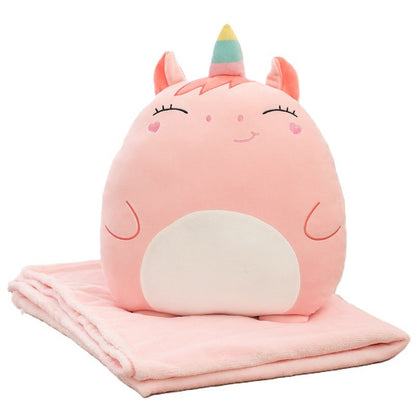 Patura 2in1 pentru Pat sau Canapea, Klevo, Model Jucarie Unicorn cu Spatiu de Depozitare Patura, Microfibra, 1x1.7 m, Roz