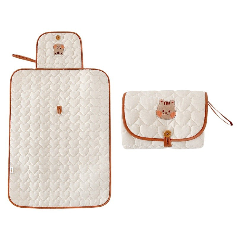 Patura Multifunctionala, Klevo, pentru Schimbat Scutec, Impermeabila, din Bumbac, 50 x 70 cm, Portabila, Model Veverita, Bej